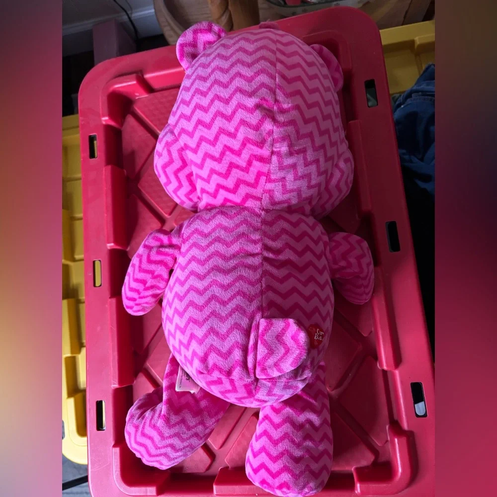 🌈 2015 Care Bear 21” Cheer Bear Large Plush Light And Dark Pink Striped Chevron